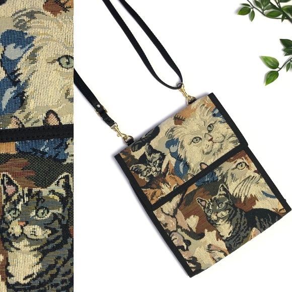 Vintage Handbags - Vintage 90s Cat Tapestry Travel Bag